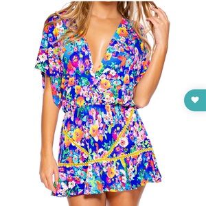 Lulu Fama  playera stitched ruffle dress in water blossom: NWT, size L